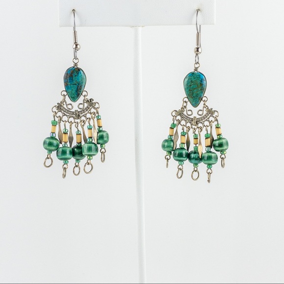 Peruvian Turquoise Chrysocolla Dangle Earrings